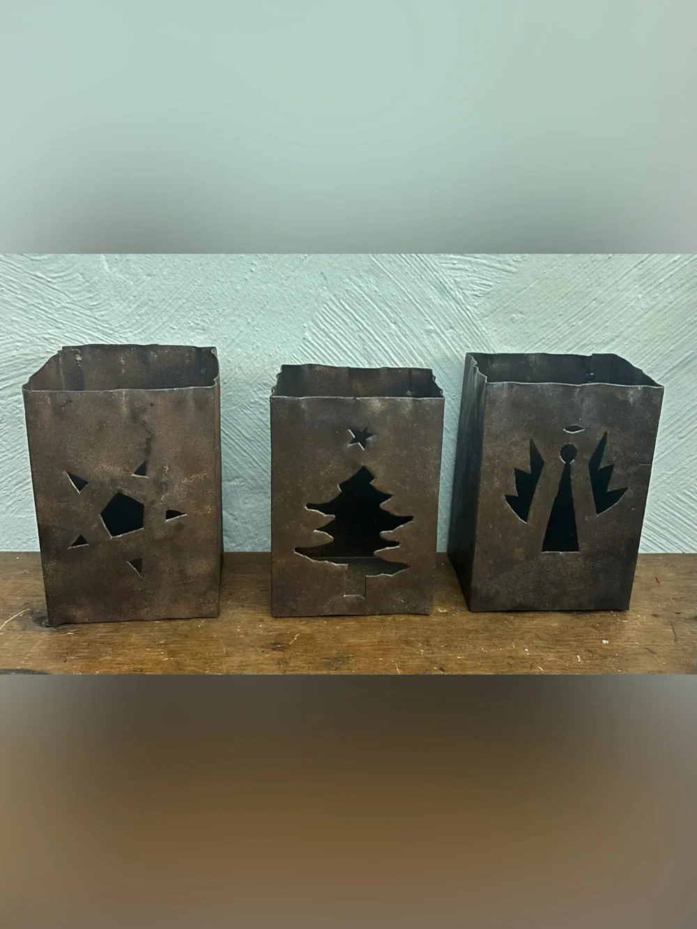 Rustic Metal Holiday Christmas Lantern Set